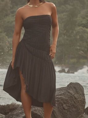 Anthropologie Celandine Strapless Black Ruched Asymmetric Hem Dress NWT M